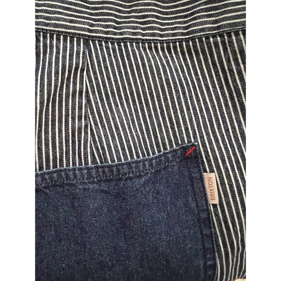 Brixton M Navy & White Striped Denim Long Sleeve Jumpsuit With Zip Closure & Poc - Picture 10 of 10